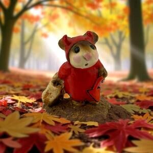 Wee Forest Folk "Little Devil" 1981 M-061 Mouse Figurine AP signed Red Outfit